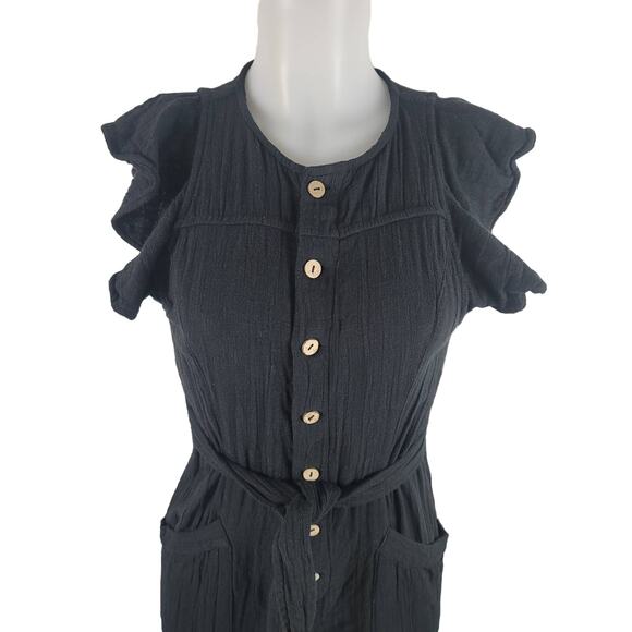 Free People Black Waist Tie Button Up Business Vacation Women Jumpsuit XS - Picture 2 of 4